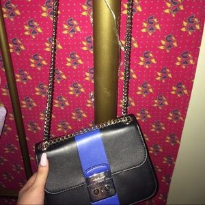 blue and black leather crossbody Michael Kors